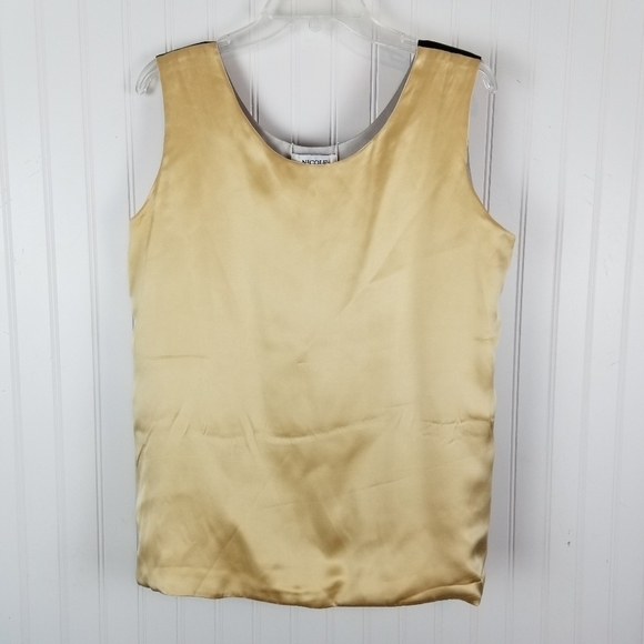 Nicole Summers Womens L Silk Reversible Sleeveless Top Gold Cream Silver Black - Picture 5 of 12